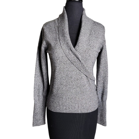 dressbarn Sweaters - Dressbarn v neck fold over collar faux wrap gray sweater size small